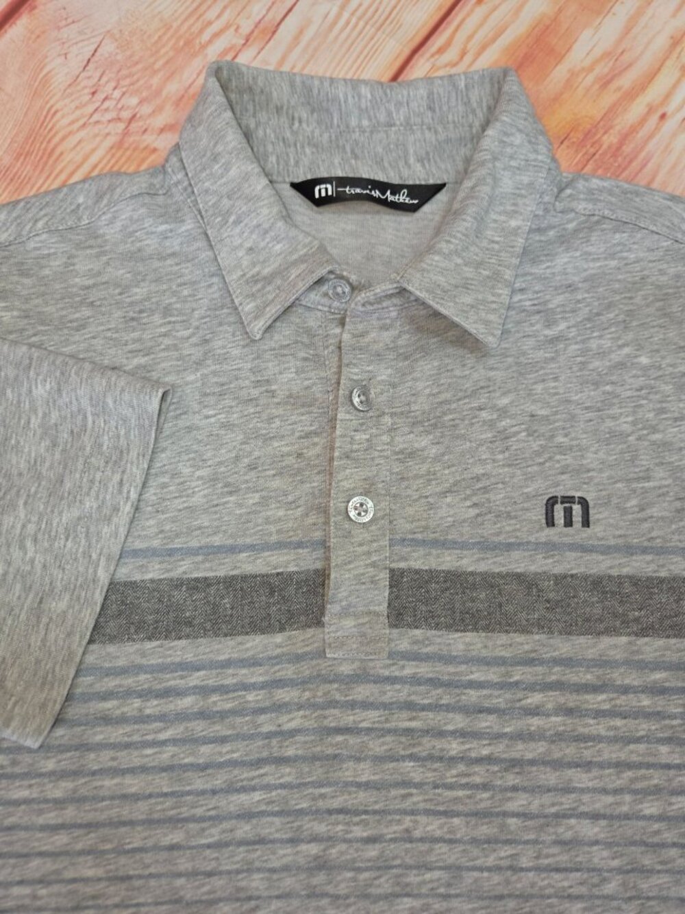Travis Mathew Mens Gray Striped Polo Small